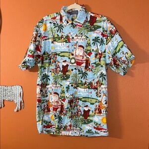 High Seas  Tropical Santa Print Shirt size M Men’s Golf